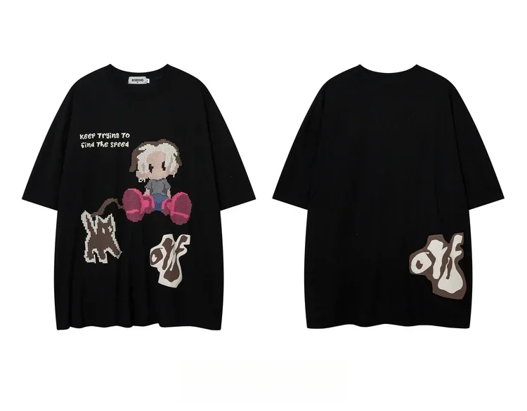 

Boys Pure Cotton Short-sleeved Pure Cotton Printed Men's Pure Cotton Short-sleeved Cool Couple Trendy Brand Round Neck Super H