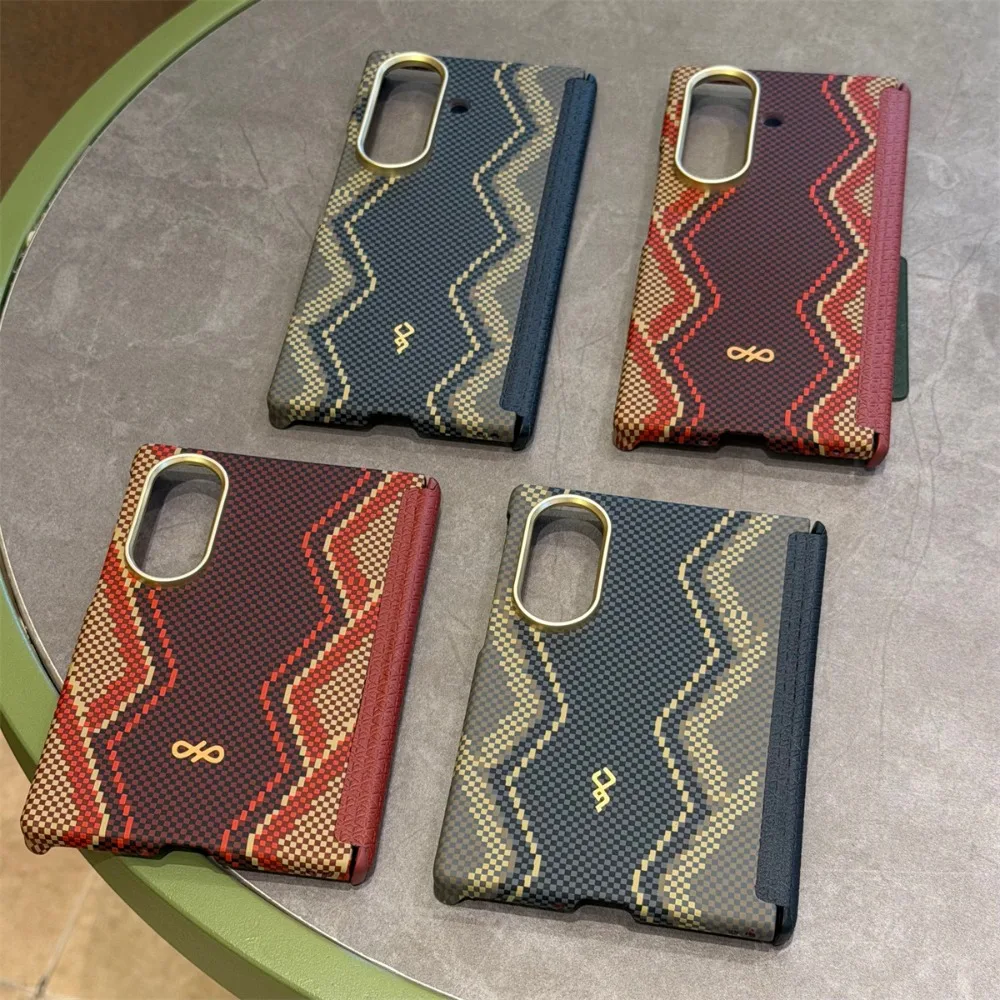 For Samsung Galaxy Fold8 Ultra Case Carbon Fiber Textured for Magsafe Magnetic Wireless Charger Anti Drop Double-axis Cover