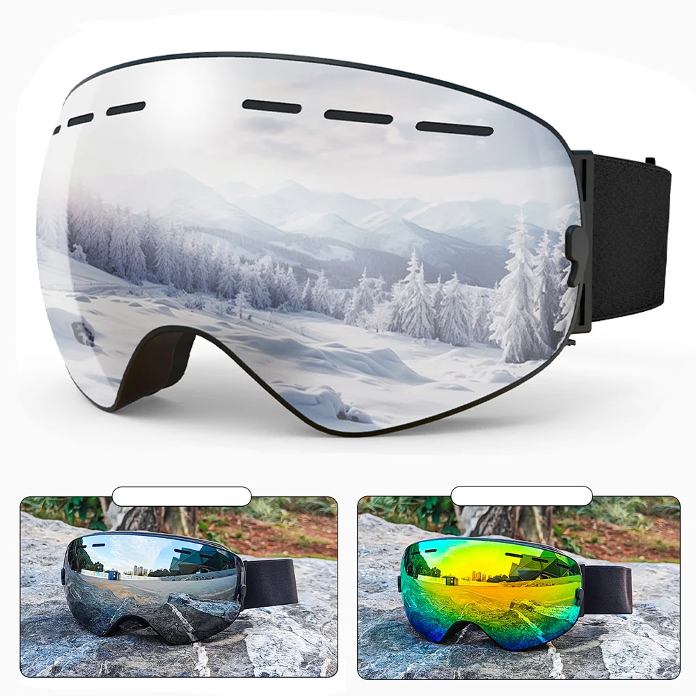

Snowmobile Goggles Unisex Ski Glasses TPU UV400 Double Layer Lens Anti-Fog Motorcycle Snow Goggles Winter Mountaineering Glasses