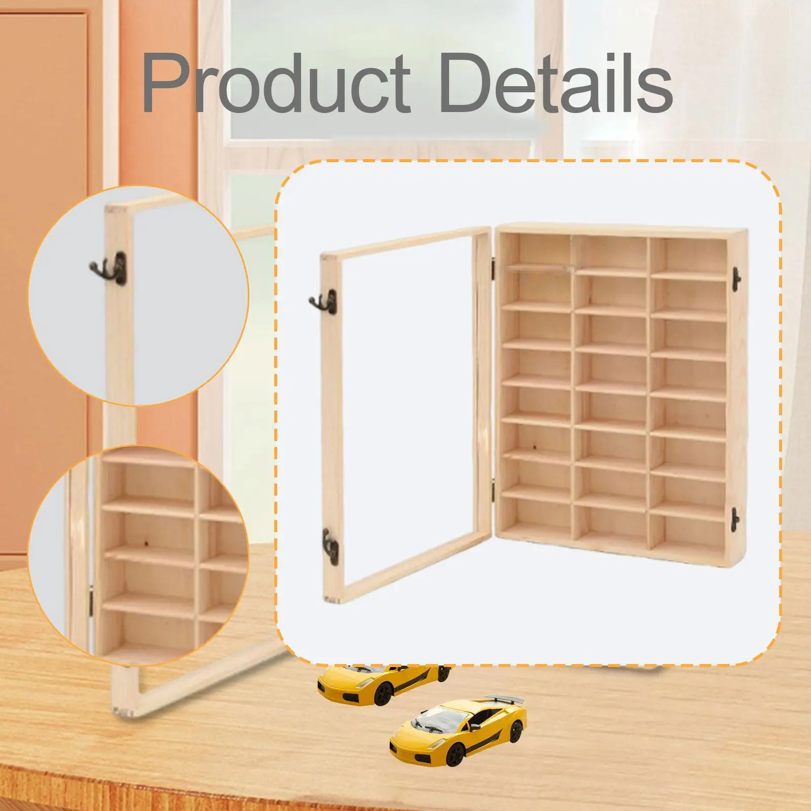 목재 장난감 자동차 전시 케이스 모델 자동차 보관 랙 먼지 방지 도어 다기능 전시 선반 벽걸이형