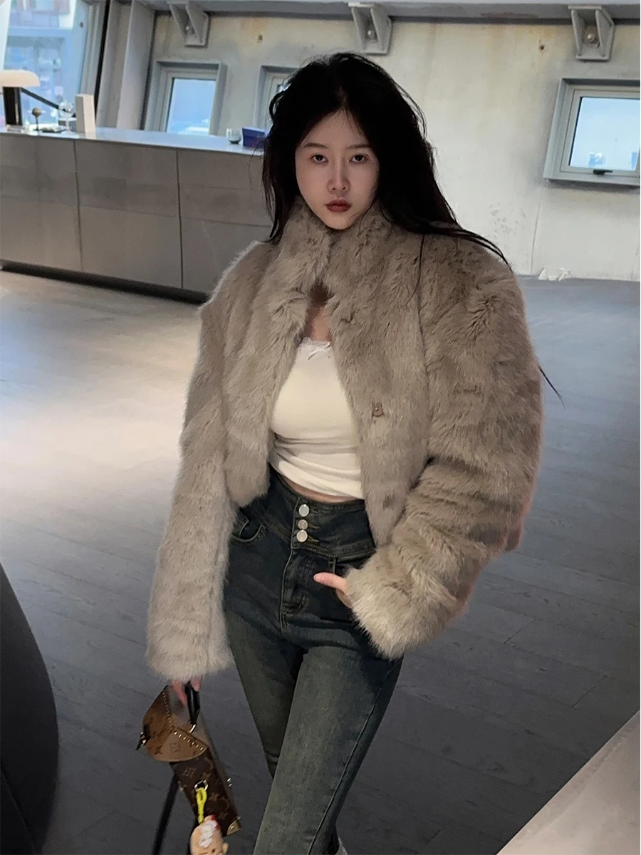 

Женская короткая шуба Matou с воротником-стойкой, теплая, из экологически чистого меха норки, интегрированная верхняя одежда, зимняя модная верхняя одежда