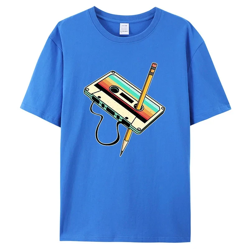 

Retro 1980s Tape Pencil Graphic Fashion Summer Short Sleeve 3D Printed Men Women T-shirts Casual O Neck Oversized Pullovers Tees