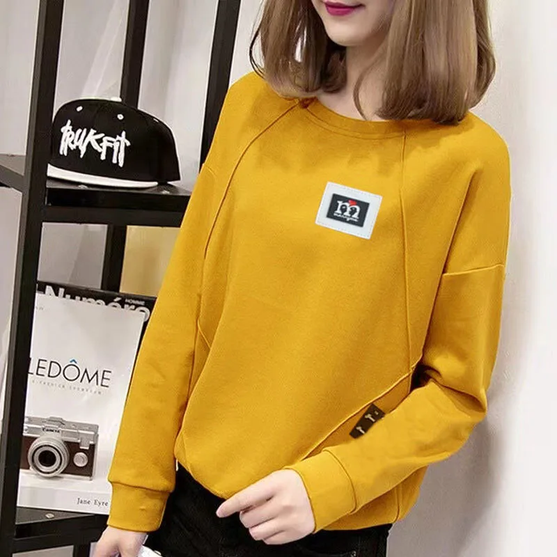 Autumn  Winter Fashion Trends Korean Edition Round Neck Foreigner Print Loose Versatile Casual Slim Women\'s Long Sleeve Sweat