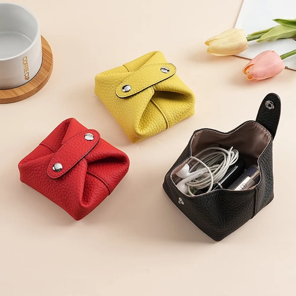 Solid Color Cowhide Coin Purse Multi-function Car Key Storage Coin Purse Korean Style Mini Cosmetic Bag Small Earphone Bag Girl