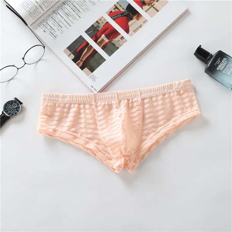 

Mens Striped Underwear Boxer Shorts Ultra Thin Sheer U Convex Pouch Low Rise Quick Dry Transparent Sexy Underpants Ropa Interior