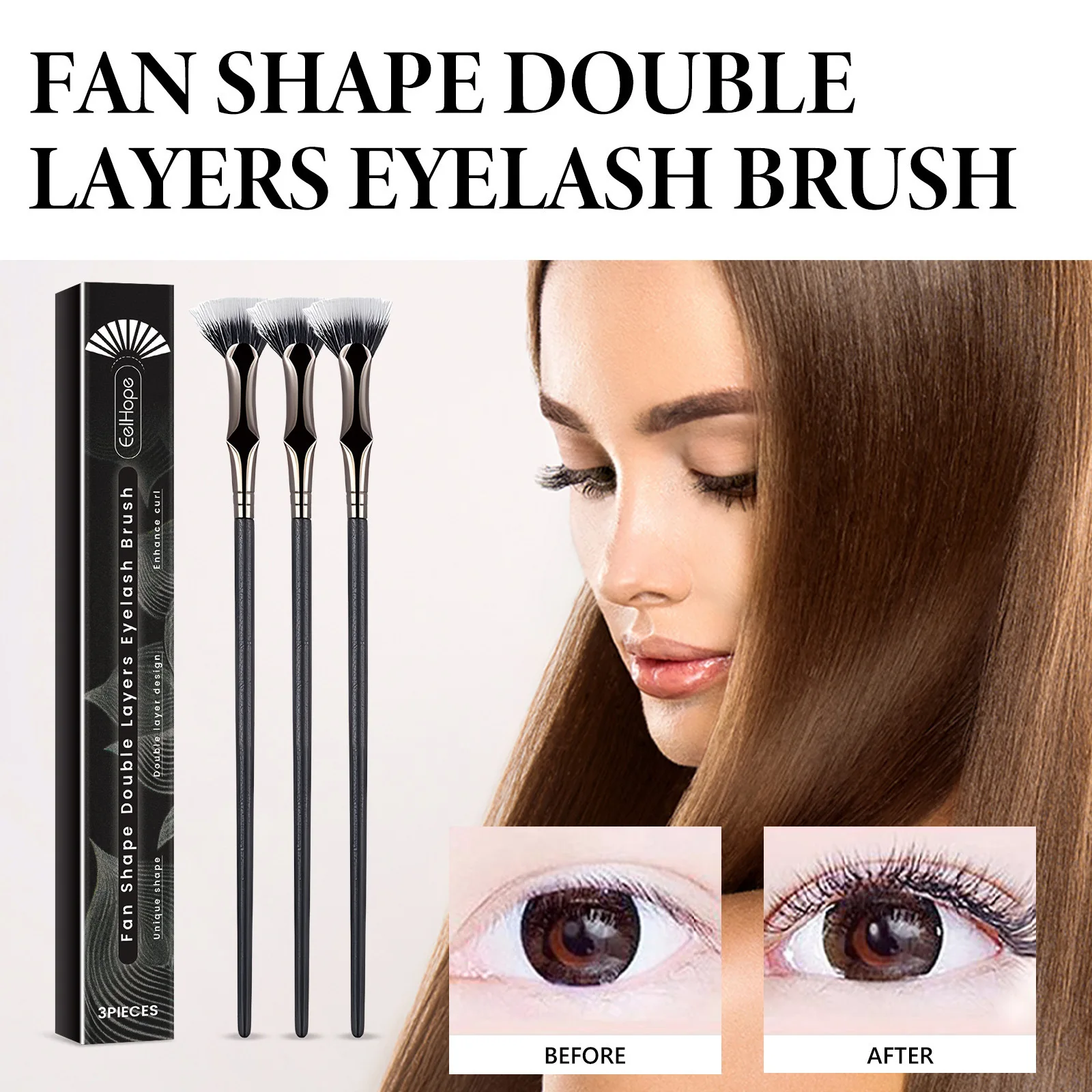 6Pcs/2 Boxes Angled Soft Bristled Brush Slanted Flat Fine Angled Eyeliner Makeup Brush Fan-shaped Double-layer Eyelash Brush