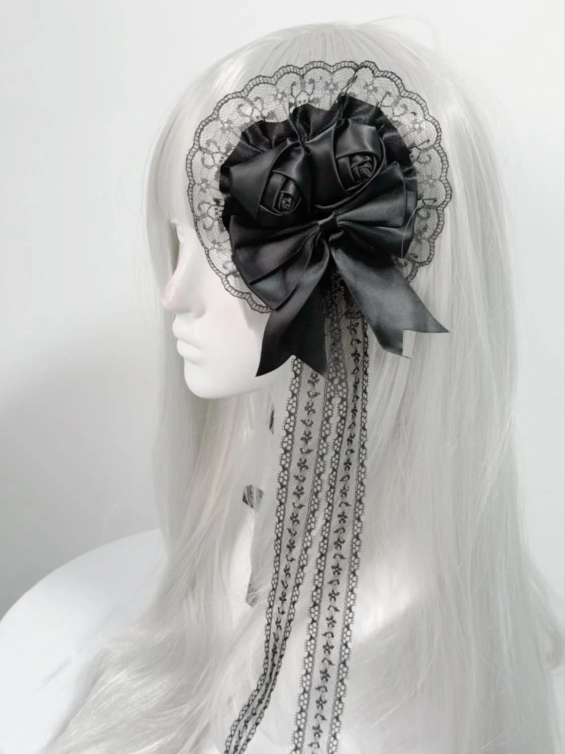 Lolita Subculture Black Lace Bow Headband Gothic Dark Rose Hairpin Hair Clips Cosplay Cute Goth Hairbands for Girls Women