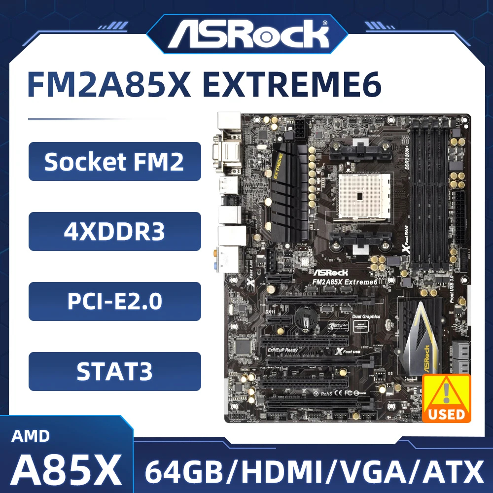 ASRock FM2A85X Extreme6 Motherboard Socket FM2 AMD A85X 4×DDR3 64GB USB3.0 PCI-E 2.0 HDMI ATX support A8 AD660KW cpu