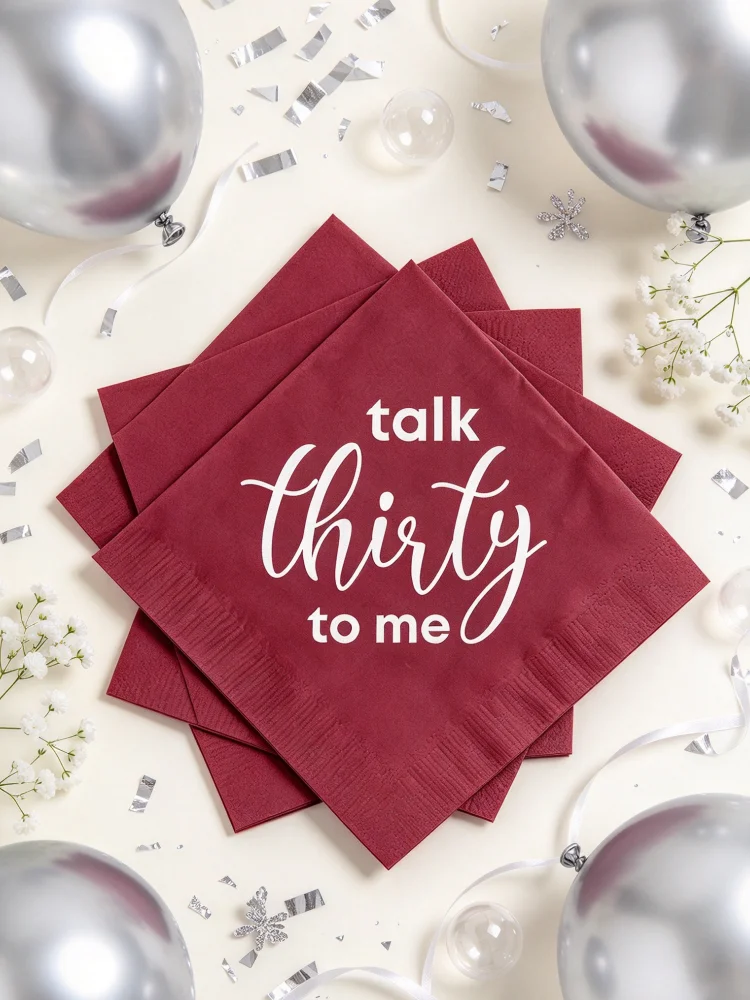 Custom Talk Thirty To Me Birthday Napkin Favors, Personalized 30th Birthday Paper Napkins, Funny Thirty Birthday Party Table