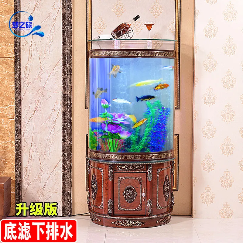 European semi-cylindrical glass gold fish tank no-change aquarium box ecological bottom filter cabinet large living room househo
