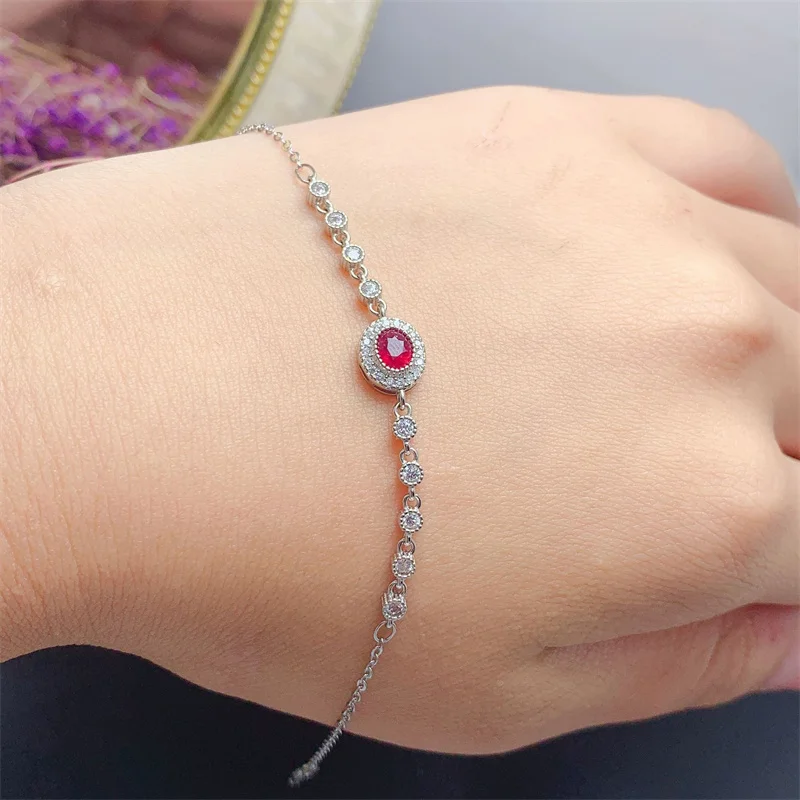 Pigeon Blood Ruby Sapphire Natural Gemstone 925 Sterling Silver Engagement Wedding Bracelet with Certificate 15+3cm