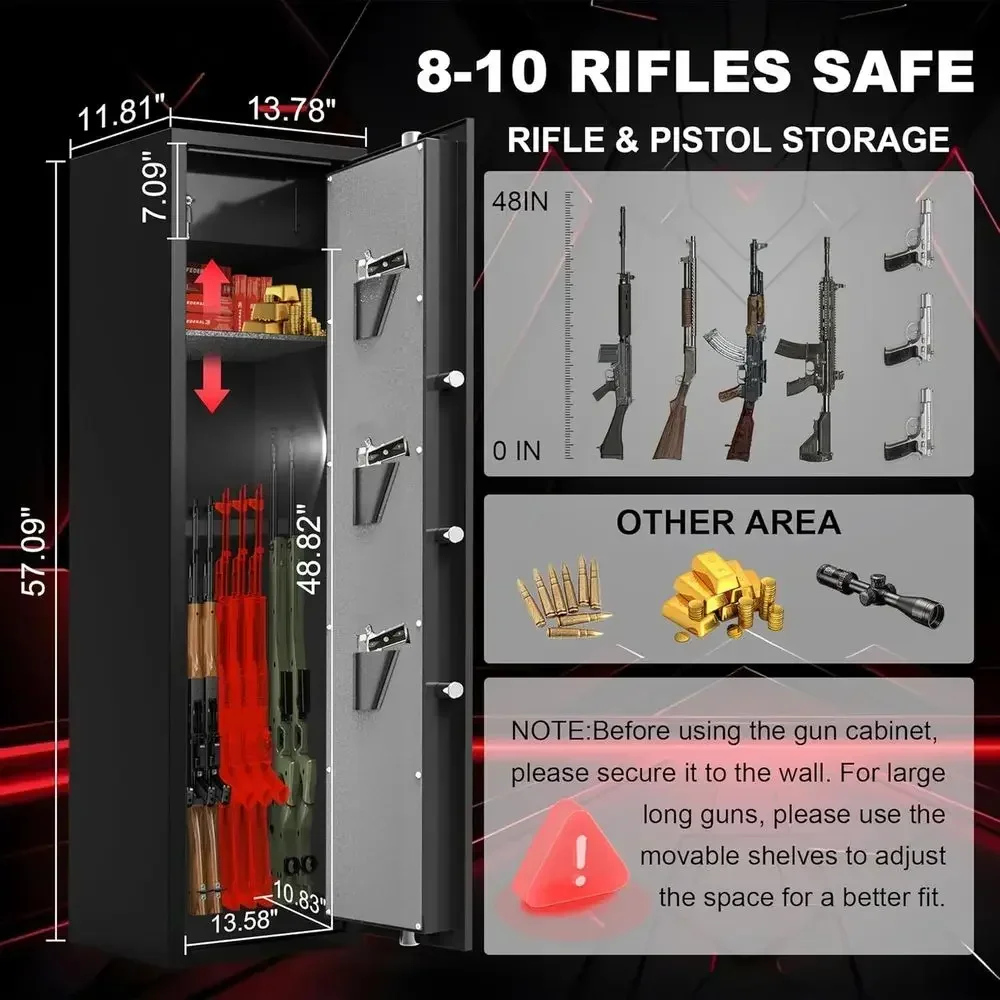 Firearms Storage Cabinet with Adjustable Shelves, Dual Alarm, and Quick Access System