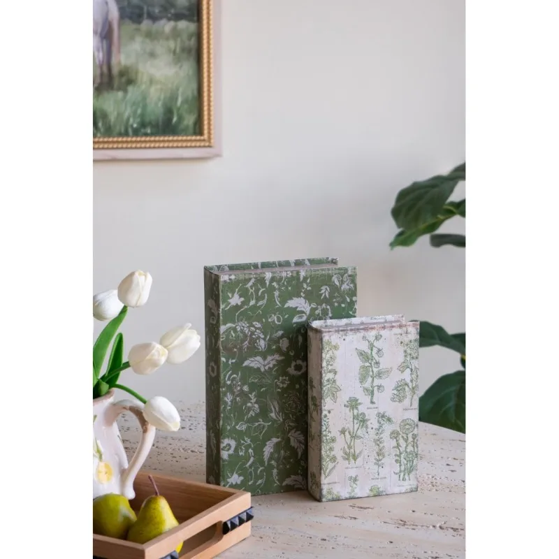 

Set of 2 Green Plant Pattern Decorative Boxes Storage Organizer for Home Desktop Bedroom Living Room Decor