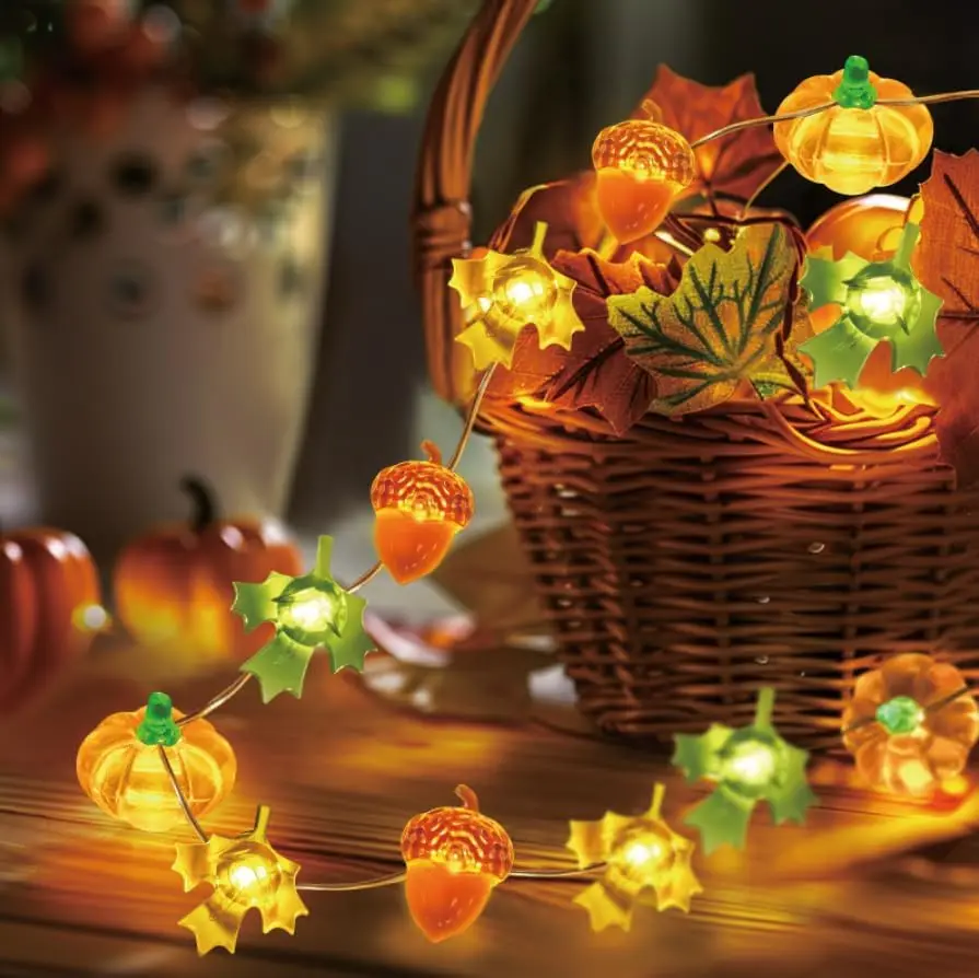 

Thanksgiving Decoration Acorn Pumpkin Maple Leaf String Lights USB Operated Orange Fall Lights Halloween Party Christmas Decor