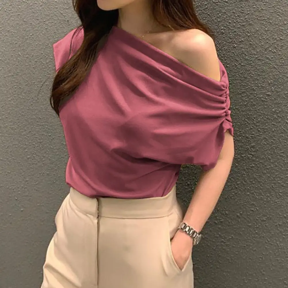 

Short Sleeved Shirt One Shoulder Top Beachwear Brand New Condition Medium Stretch L Bust 82cm Shoulder 81cm Length 52cm