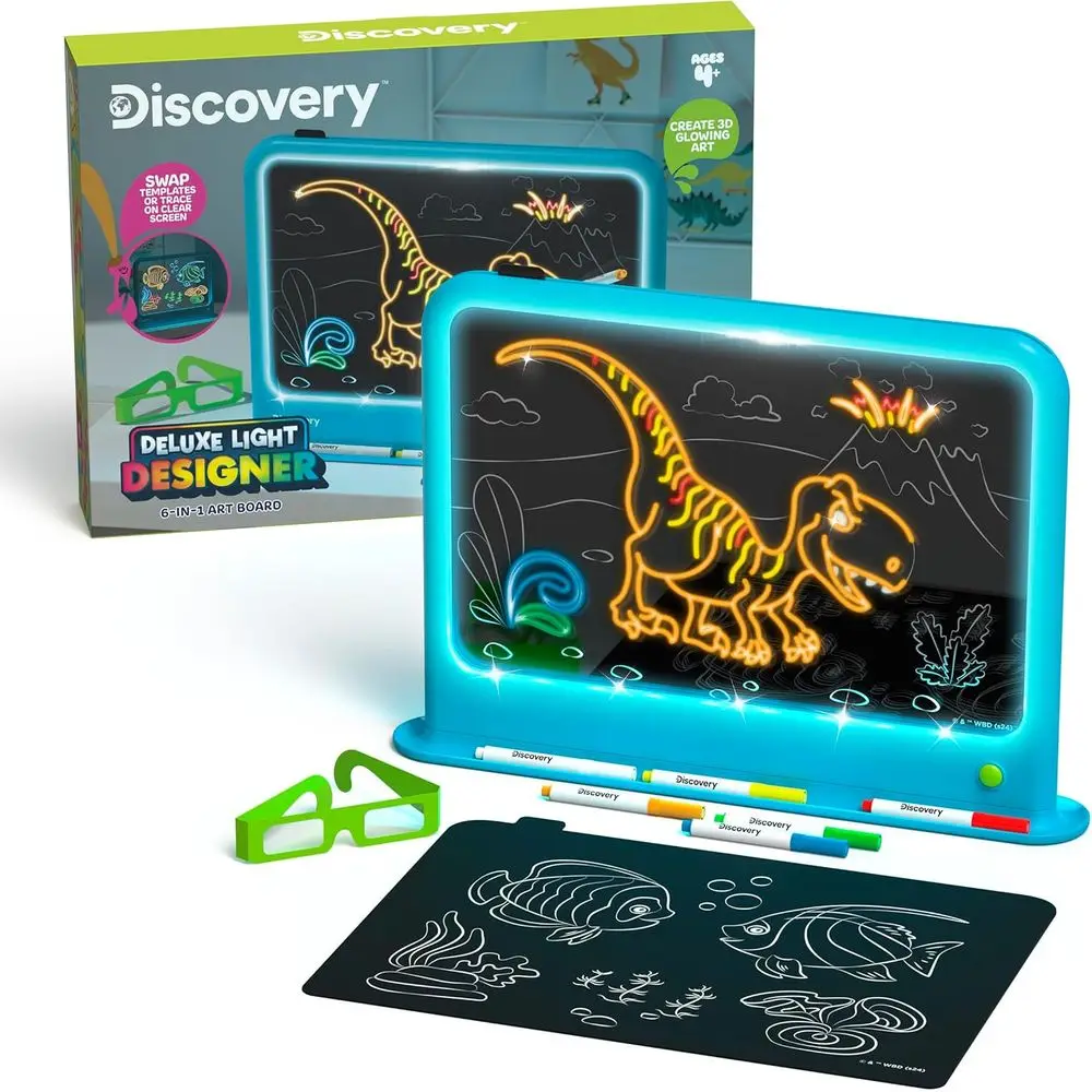 

™ Deluxe Light Designer 6-In-1 Art Board – Includes 3D Glasses, 6 Washable Markers, Templates, 12 Light es| Kids Ding Tablet, LE