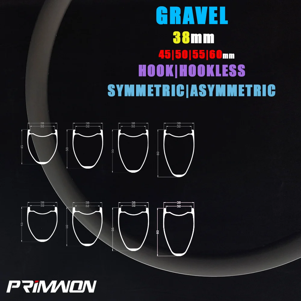 

38mm Width Ultralight Road Gravel Bicycle 700C Carbon Rims Clincher Tubeless Asymmetric Symmetric Hookless Hook Bike Rim UD MTB