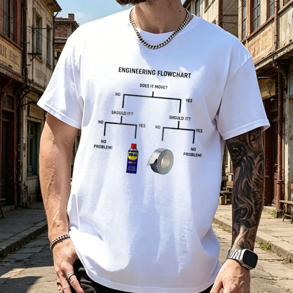 Duct Tape Engineer Flowchart Spider Movie T Shirt Best Seller Funny Movie Gift Music Meme Cotton Tees Fun WD40 Duct Tape T Shirt
