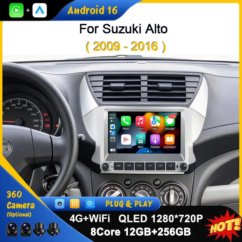 Android Auto Split Screen Wireless CarPlay For Suzuki Alto 2009-2016 Car Multimedia Player Auto Tools Head Unit QLED Accessories