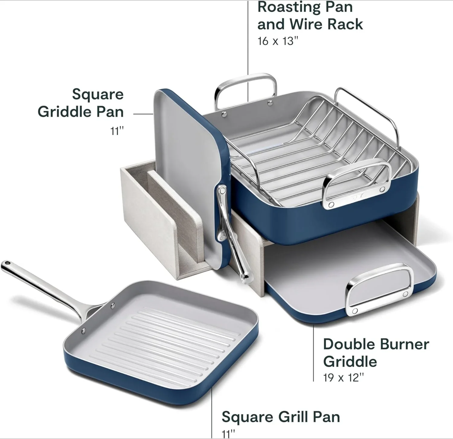 Square Cookware Set - Square Pans Set - Perfect for Griddling, Toasting, Searing, Roasting, and More - Non-Stick Ceramic