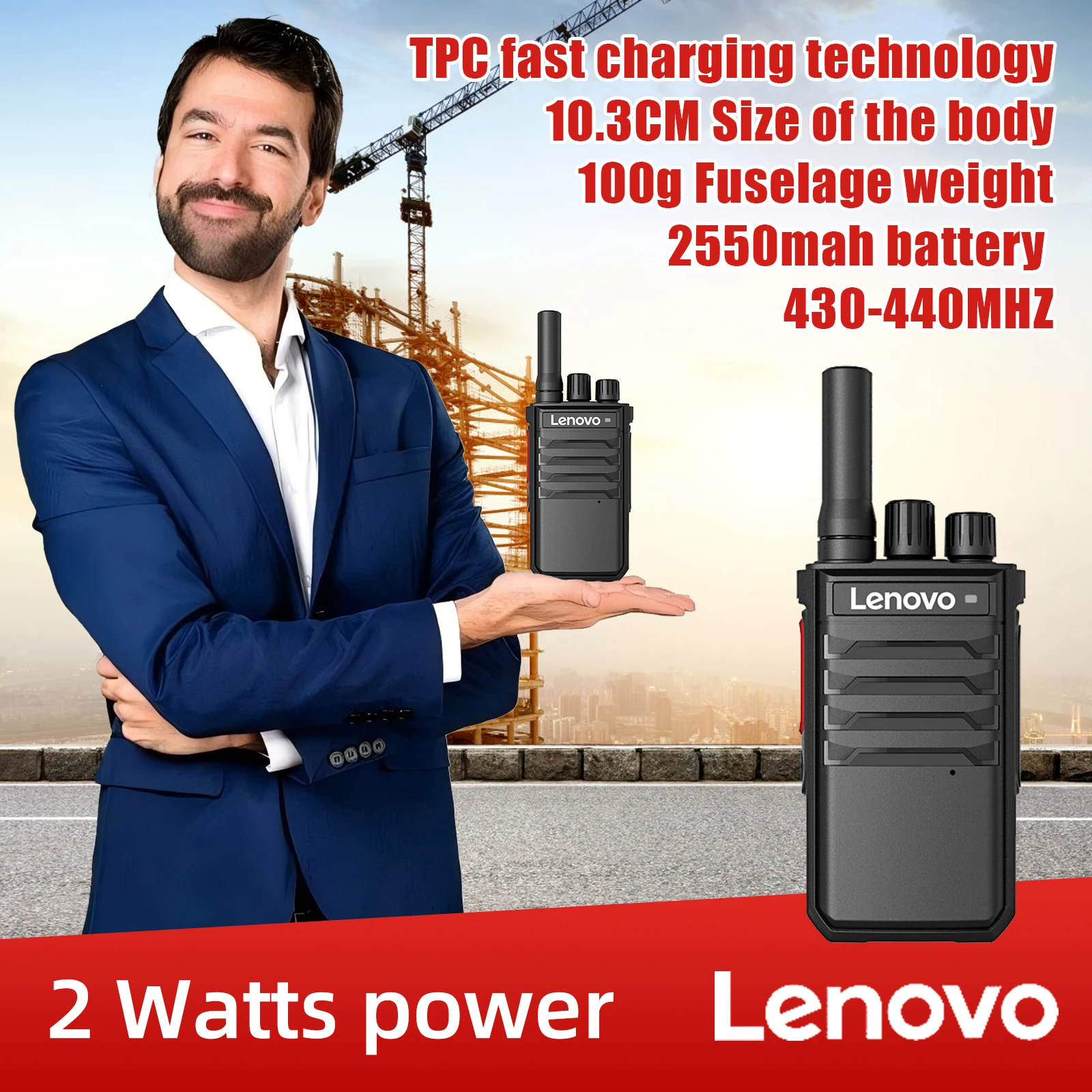 

Lenovo 100g Lightweight Handheld Radio With Tpc Fast Charging 10.3cm Mini Portable Ham Radio 5000-Meter Long Range Walkie-Talkie