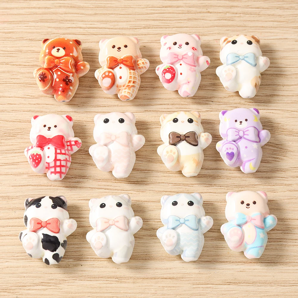 Tusember 5 Stück 15*19mm Niedliche Kawaii Keramik-Katzen-Anhänger Perlen für Schmuckherstellung Armbänder Halsketten DIY Mädchen Geschenke – Detail 4