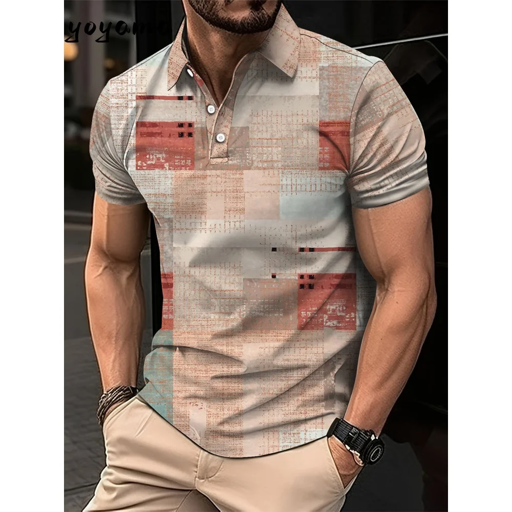 

2025 Summer Men's Polo Clothing Fashion Breathable Men's Top Trendy Color Blocked Printed Men's Polo Shirt Casual Men's Clothes
