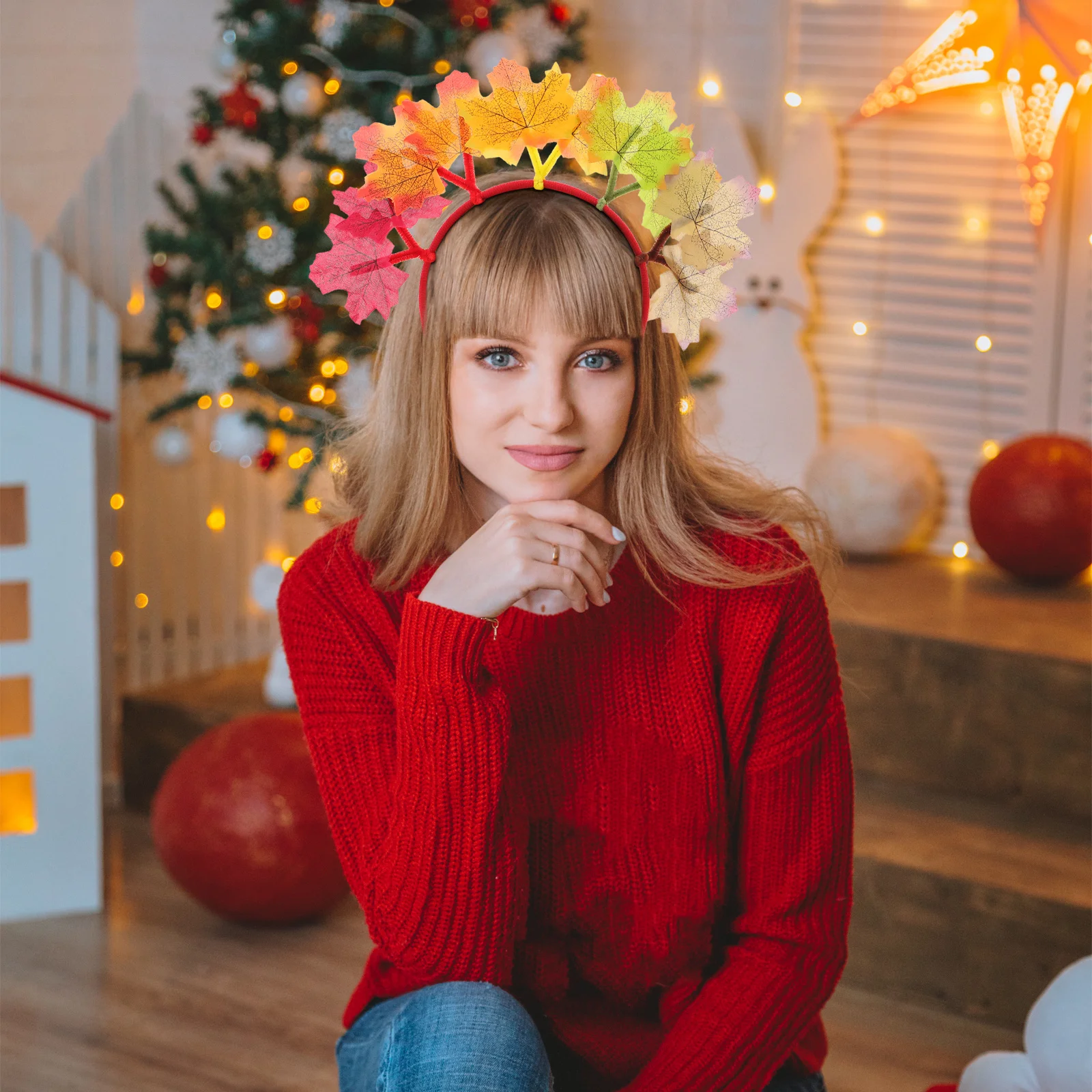 

2Pcs Fall Thanksgiving Headband with Vibrant Maple Leaf Decor Holiday Hair Hoops Comfortable Elastic Band for Party Photo Props