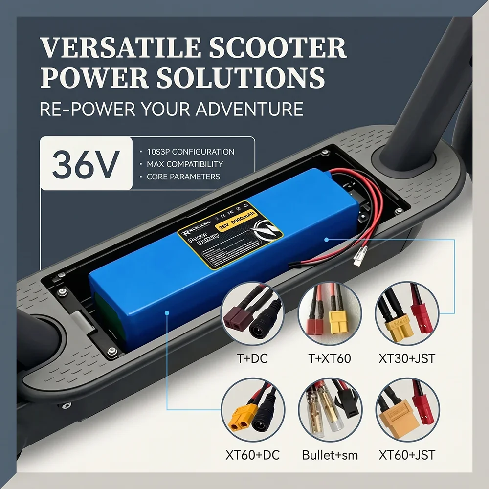 10S3P 36V 9.0Ah 18650 Rechargeable Lithium Battery Pack for 500W 1000W Electric Scooter E-Bike Motor XT60 JST Plug Custom