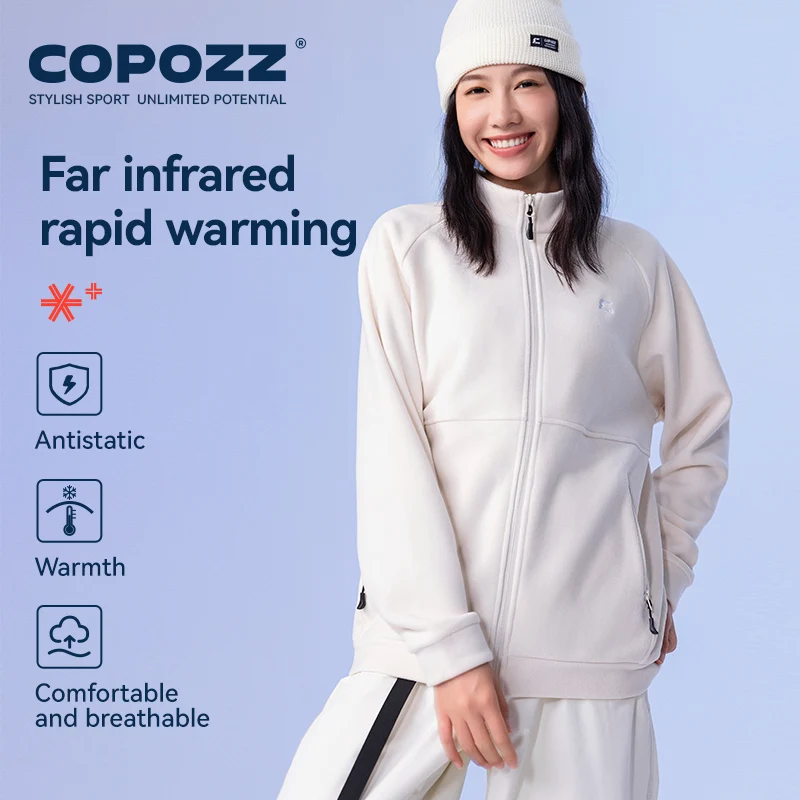 COPOZZ Winter Spring Warm Fleece Jacket Men Women Pure Color Sweatshirt Coats Outdoor Snow Ski Jacket Linner Female Adult