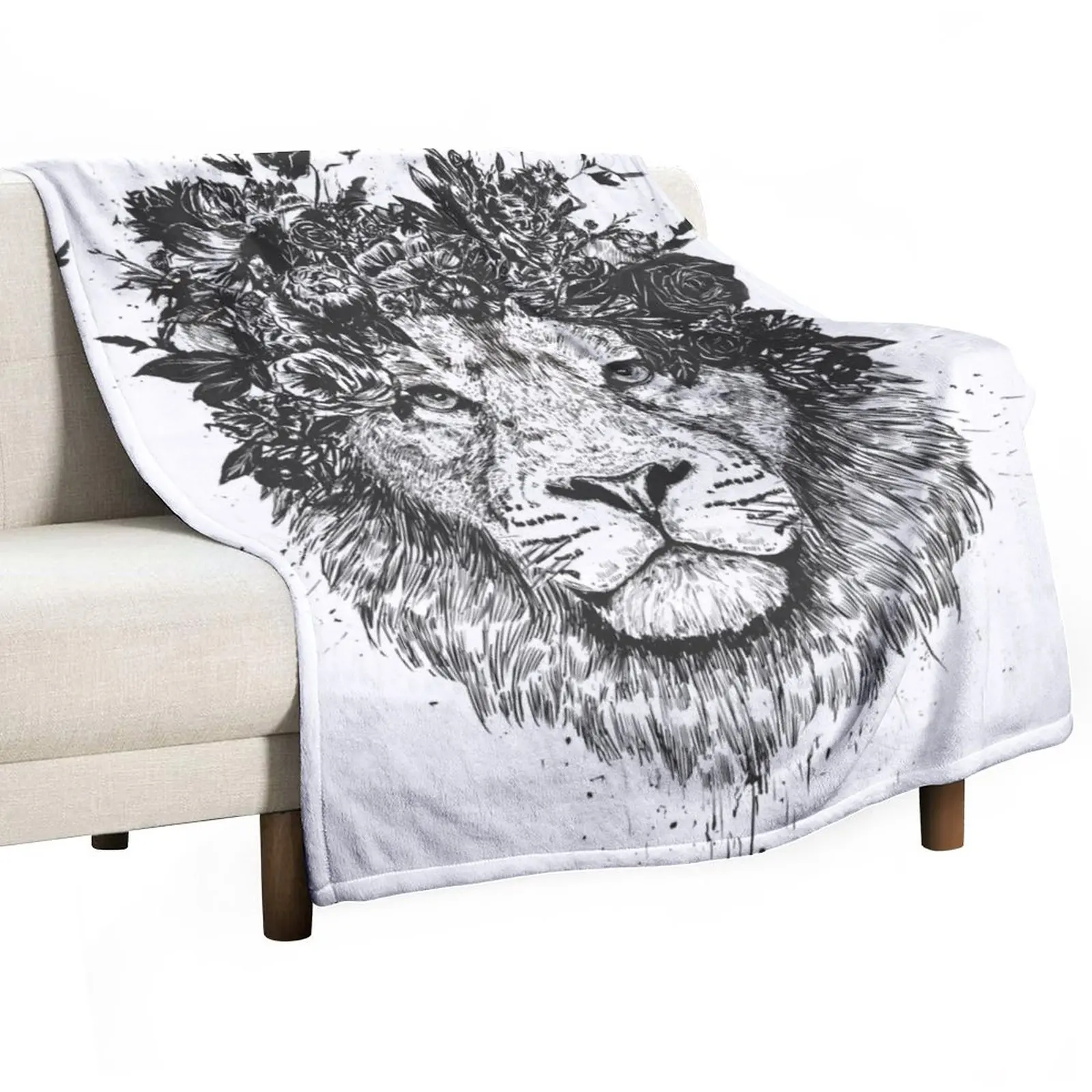 

Floral lion (bw) Throw Blanket Blankets For Sofas sofa Flannel Blanket