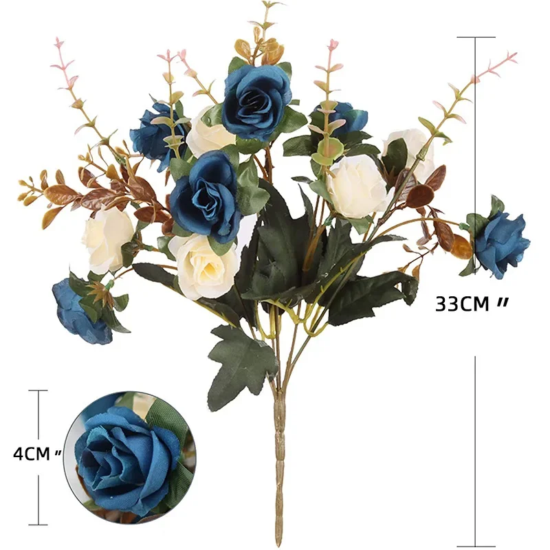 12 Head Rose Artificial Flowers Rose Bouquet Plastic Silk Flowers Wedding Home Decora Flowers