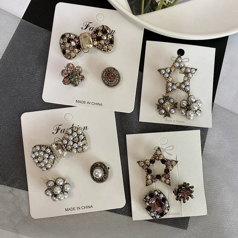 Fashion 3pc/set Cute Pearl Bow Brooch Simple Luxury Small Fragrance Shining Star Brooches Pin Vintage Buckle Corsage Safety Pins