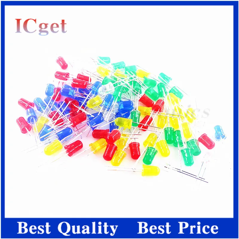 5Colors*20PCS=100PCS 3mm/5MM LED diode Light Assorted Kit White Yellow Red Green Blue component DIY kit new original