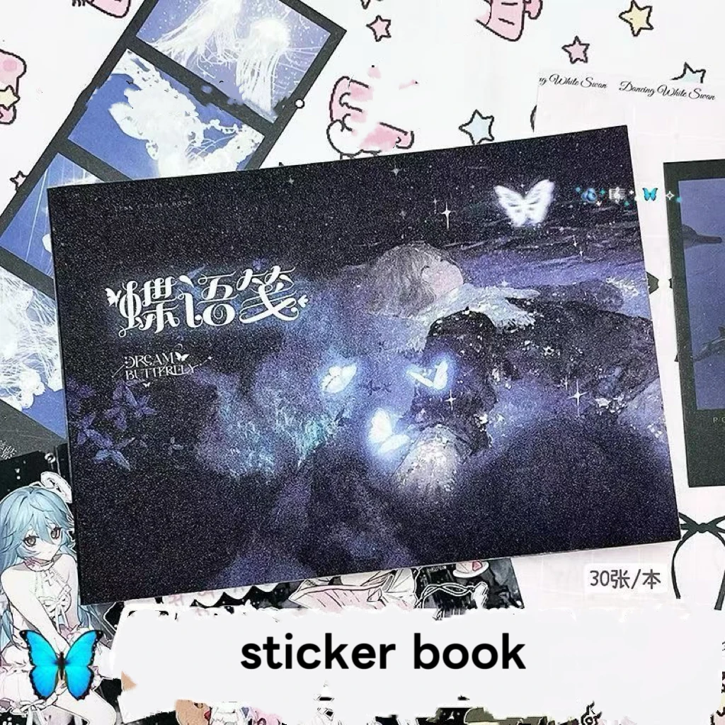 

Butterfly Note Stickers Dark Style Book Japanese Cute Character Handbook Ancient Material Diyins Appearance Decorative Cute Gift