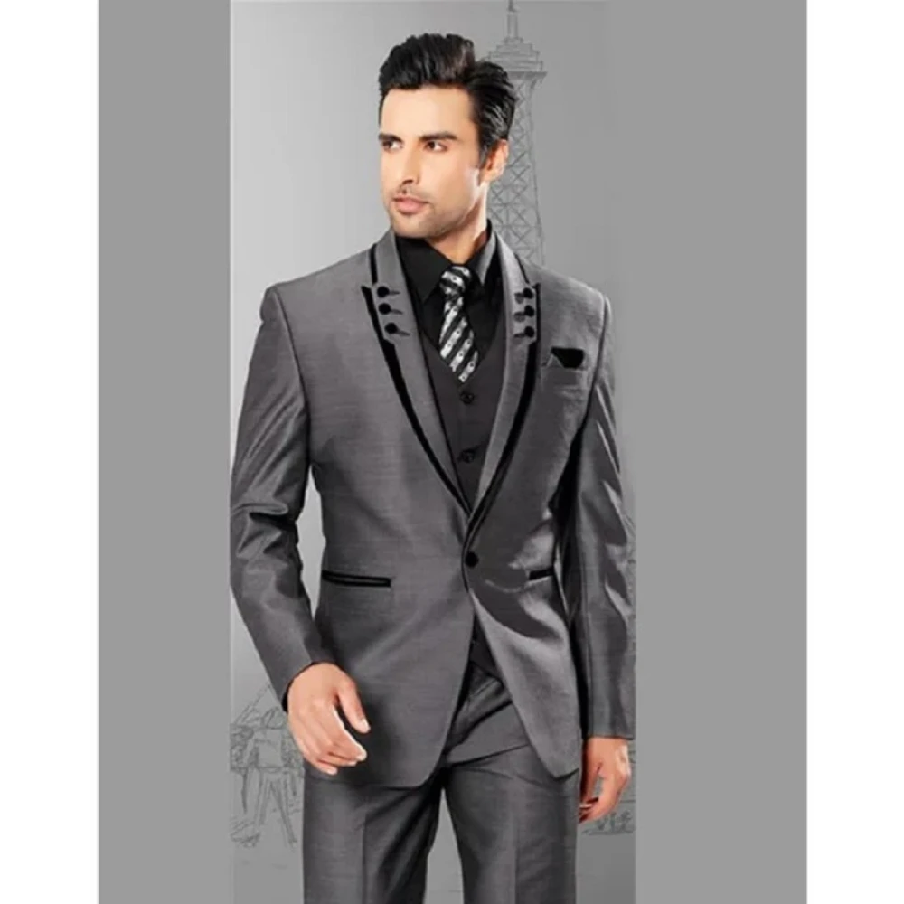 Single Breasted Men Suits For Groom Tuxedos (Jacket+Pants+Vest) Three Pieces Groomsmen Party Prom Set