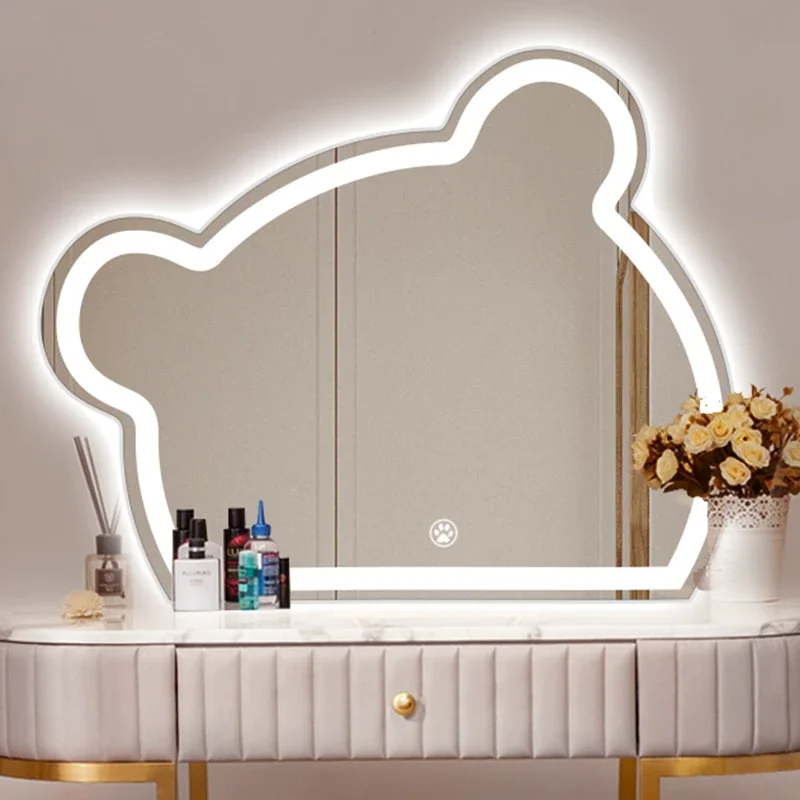 Crooked neck bear smart makeup mirror special-shaped bear led light vanity mirror girl makeup desktop bedroom ins wind mirror