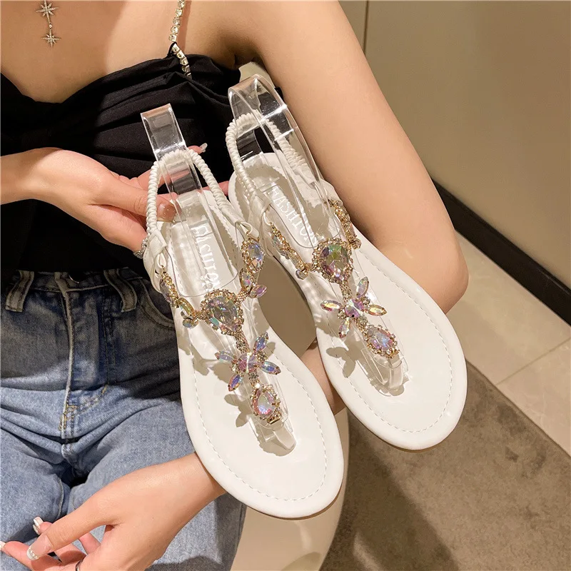 Summer Flats Sandals Women Crystal Clip Toe Slippers Trend Luxury Brand Ladies Shoes Beach Causal Slides Mujer Zapatos 2023