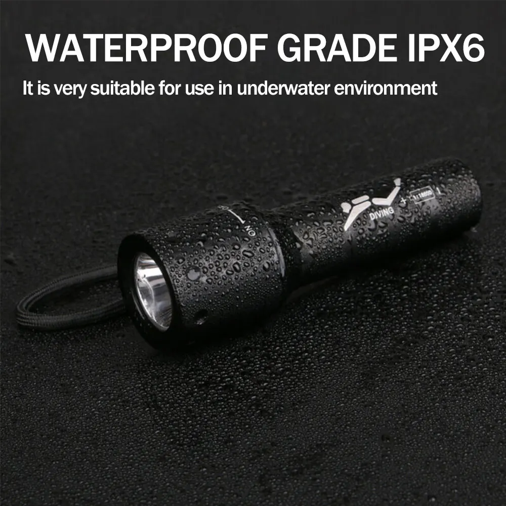 Waterproof LED Underwater 100m Scuba Diving Flashlight Bright Dive Torch On-Off Mode Lanterna USB Charging Lamp