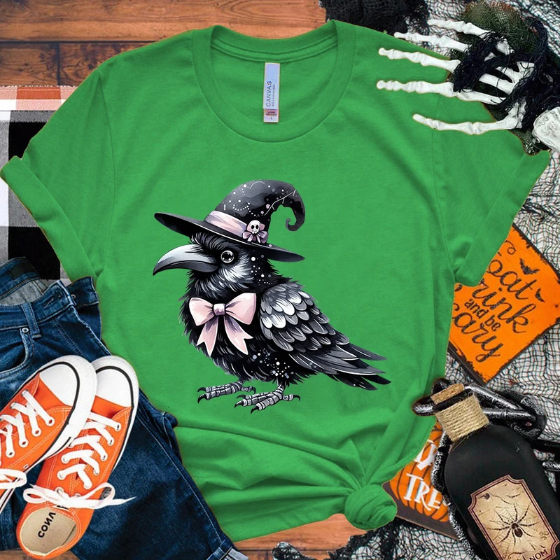 Halloween kaus burung hantu Pria Wanita, atasan kasual lengan pendek bercetak burung hantu musim panas