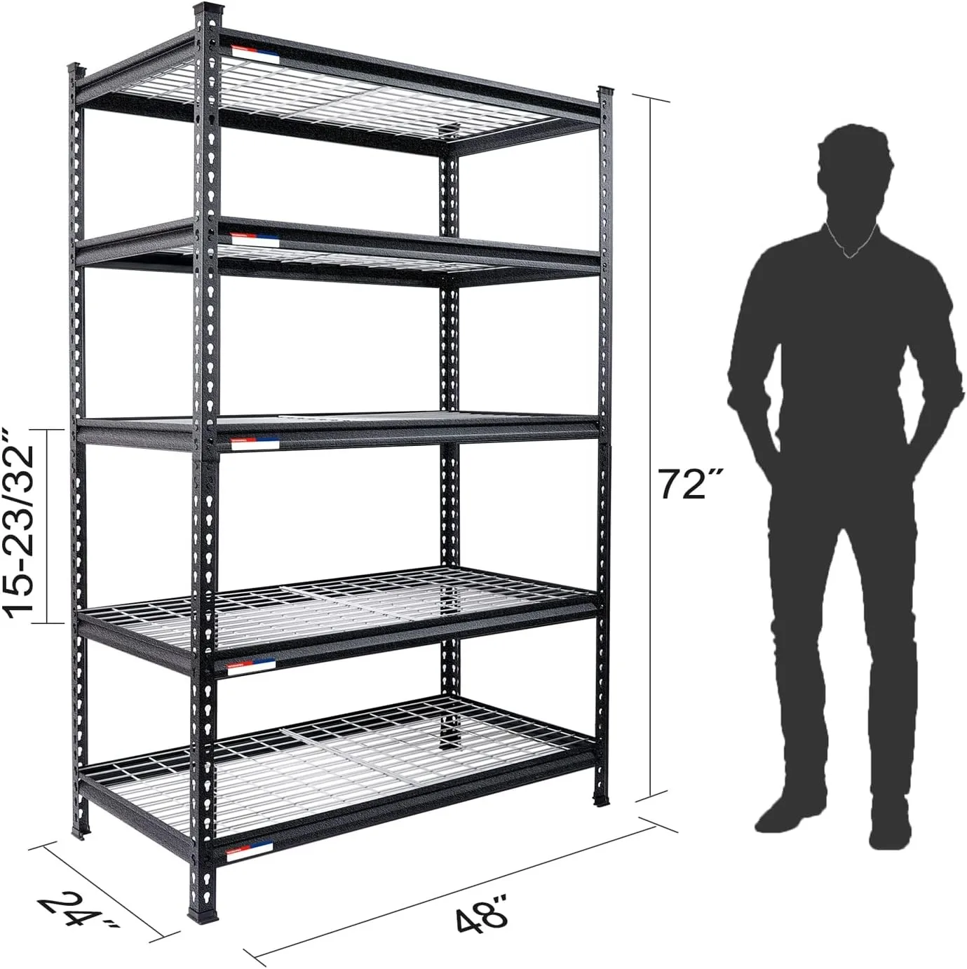 

5-Tier Metal Storage Shelving Unit 24"D x 48"W x 72"H Storage Rack Shelf