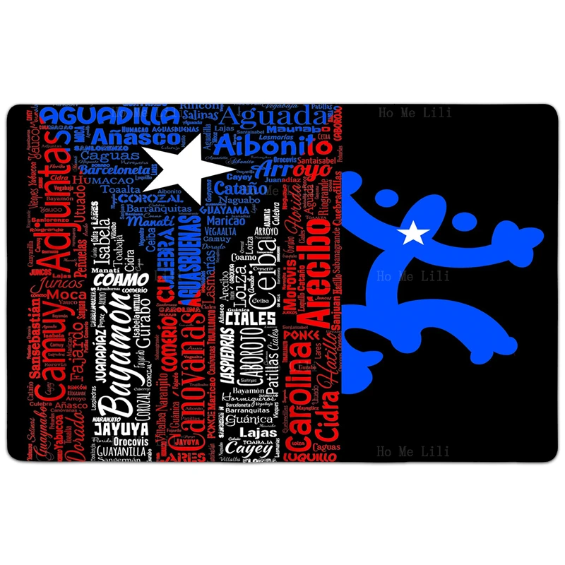 Puerto Rico Flag Consisting Of The Names Of Various Cities Creative Flannel Carpet By Ho Me Lili For Floor Decor Doormat