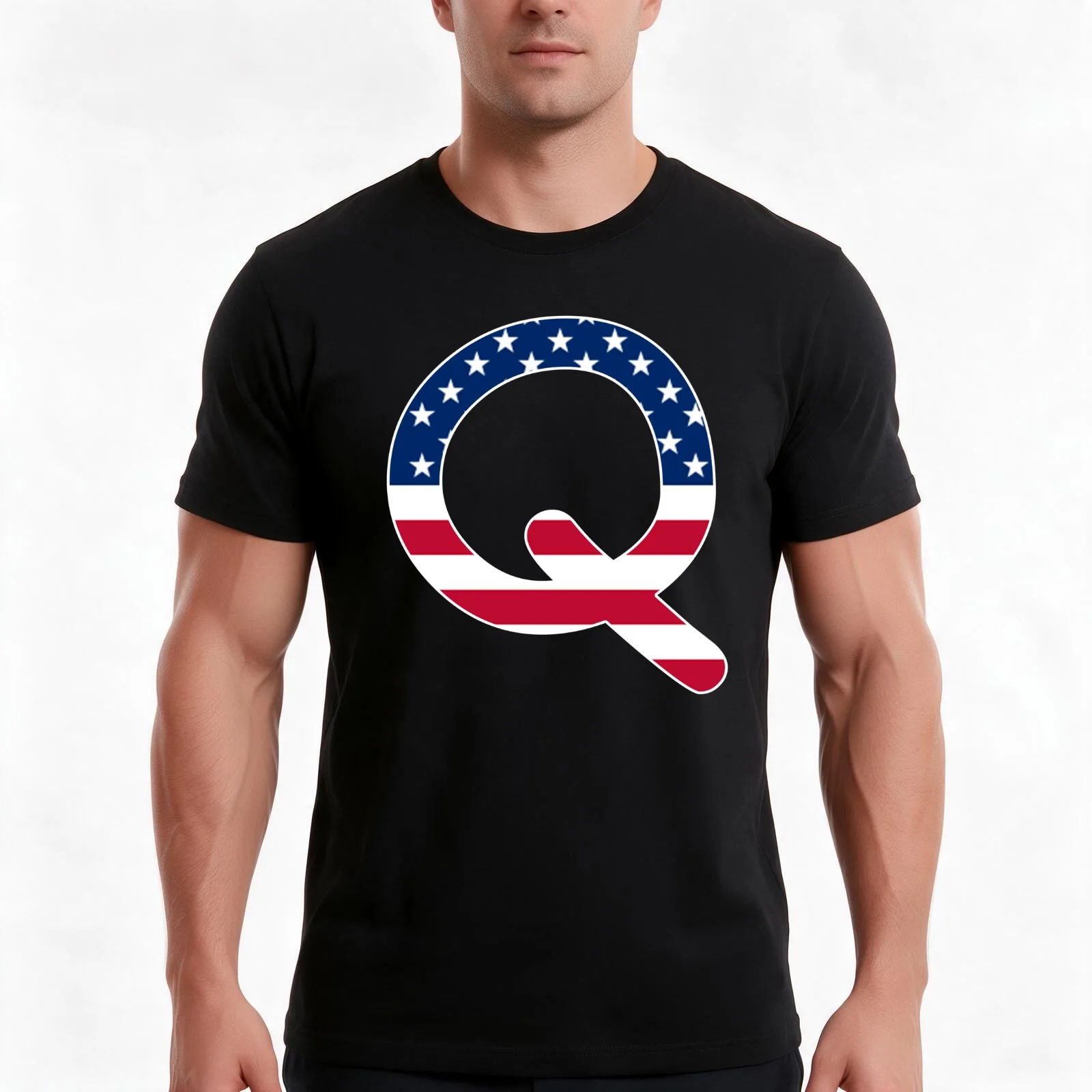 Letter Q Capital Alphabet American Flag Q Gift T-Shirt Summer Casual Cotton Tee Oversized Streetwear Tops Unisex Men Women
