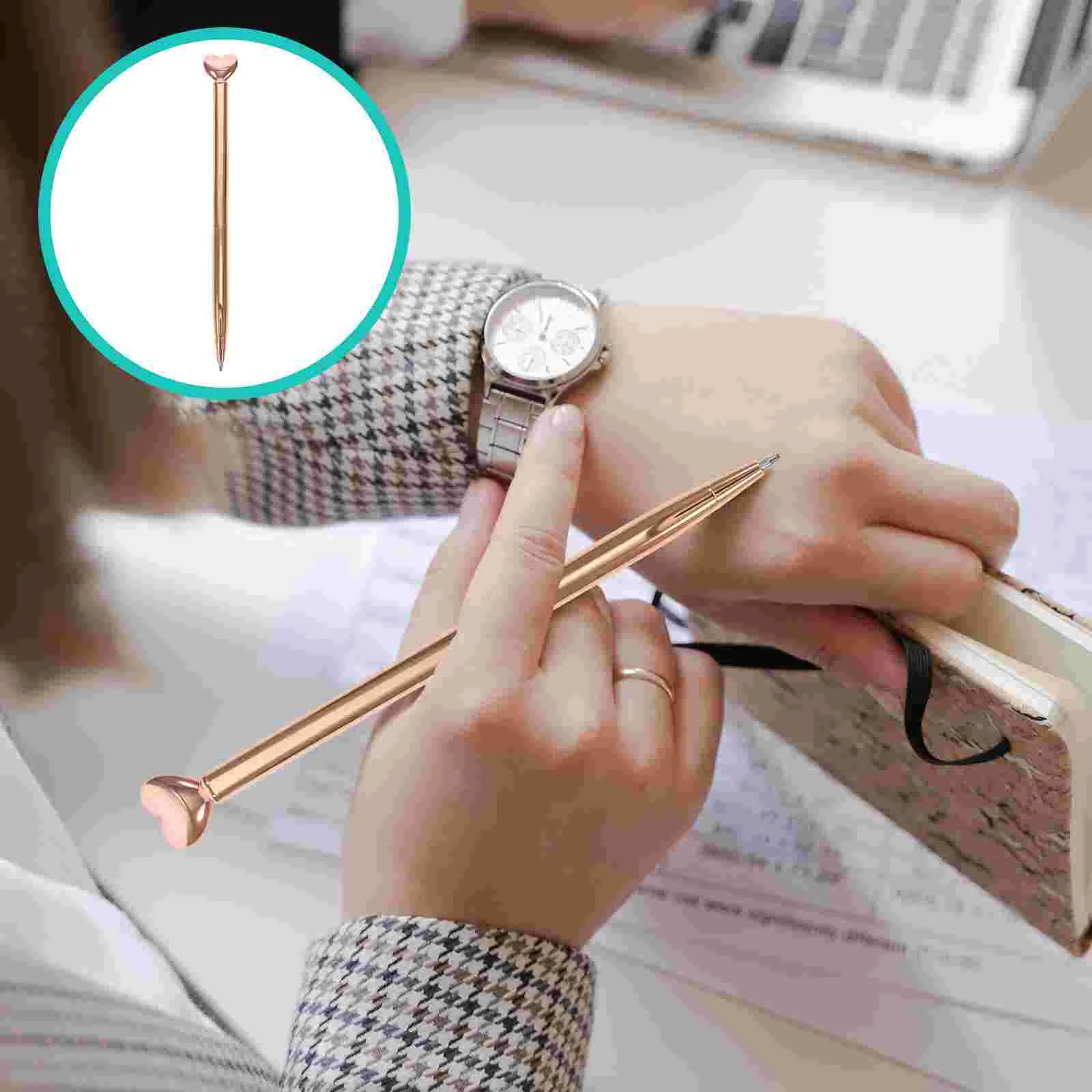 12 Pcs Love Metal Pen Daily Use Writing Multi-function Gold Point Black Ink Rose Students