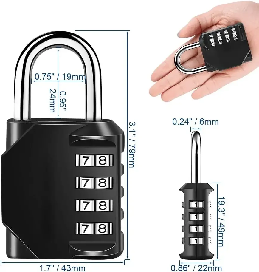 قفل مجمع مكون من 4 أرقام قطعة واحدة قابلة لإعادة الضبط شديدة التحمل مقاومة للماء قفل برمز لتخزين خزانة البوابة الخارجية واستخدام السفر #5