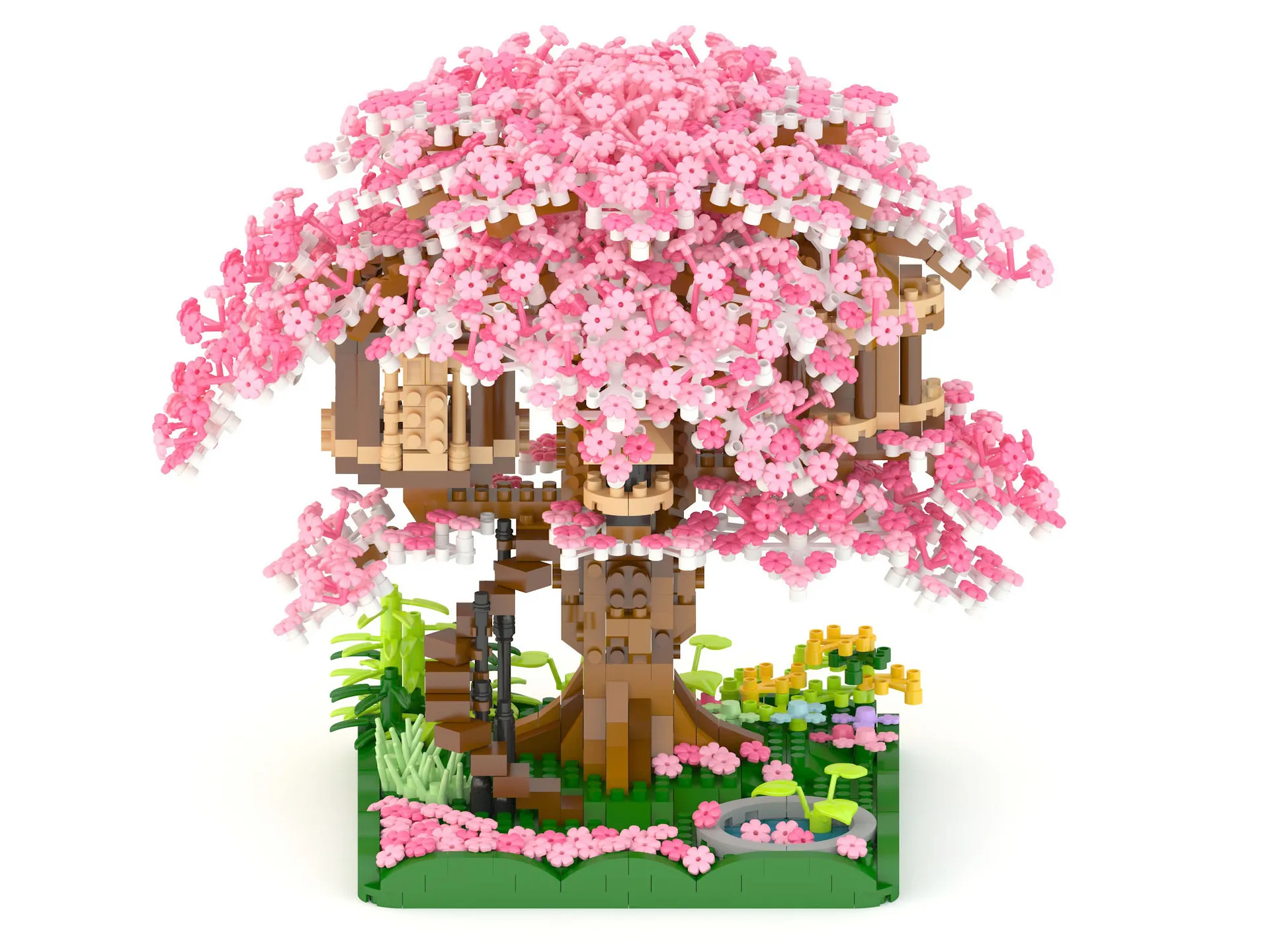 Creative Architecture Micro Diamond Block Cherry Blossom Tree House Building Brick Toys Figures Model Nanobricks With Light