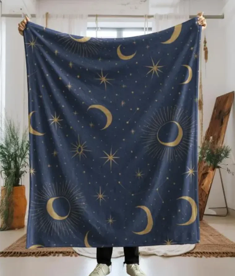 Decke mit Astrologie-Motiv, Sternzeichen, Mond und Sterne, lila Witchcore-Dekor, Gothic-Couchdecke, gemütliches Geschenk – Detail 6