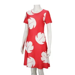 Lilo-Vestido largo rojo con estampado hojas para mujer y niña, ropa Hawaiana verano para la playa, trajes Cosplay Ha