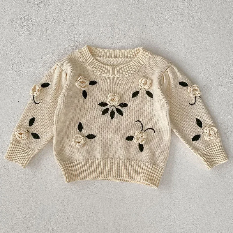 Kids Sweaters Autumn Sweaters Newborn Infant Knit Wear Embroidered Flowers Toddler Knitting Pullovers Tops Baby Girl Sweaters