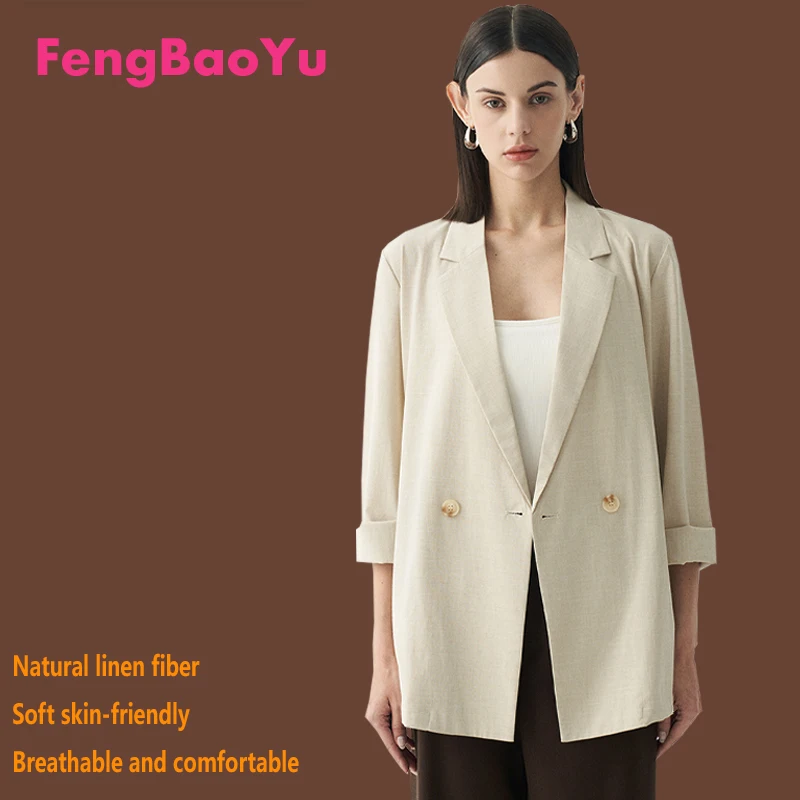

Fengbaoyu Высококачественная льняная женская деловая повседневная куртка в классическом стиле, свободная и удобная на весну и осень